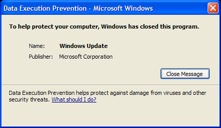 To help protect your computer, Windows has closed Windows Update